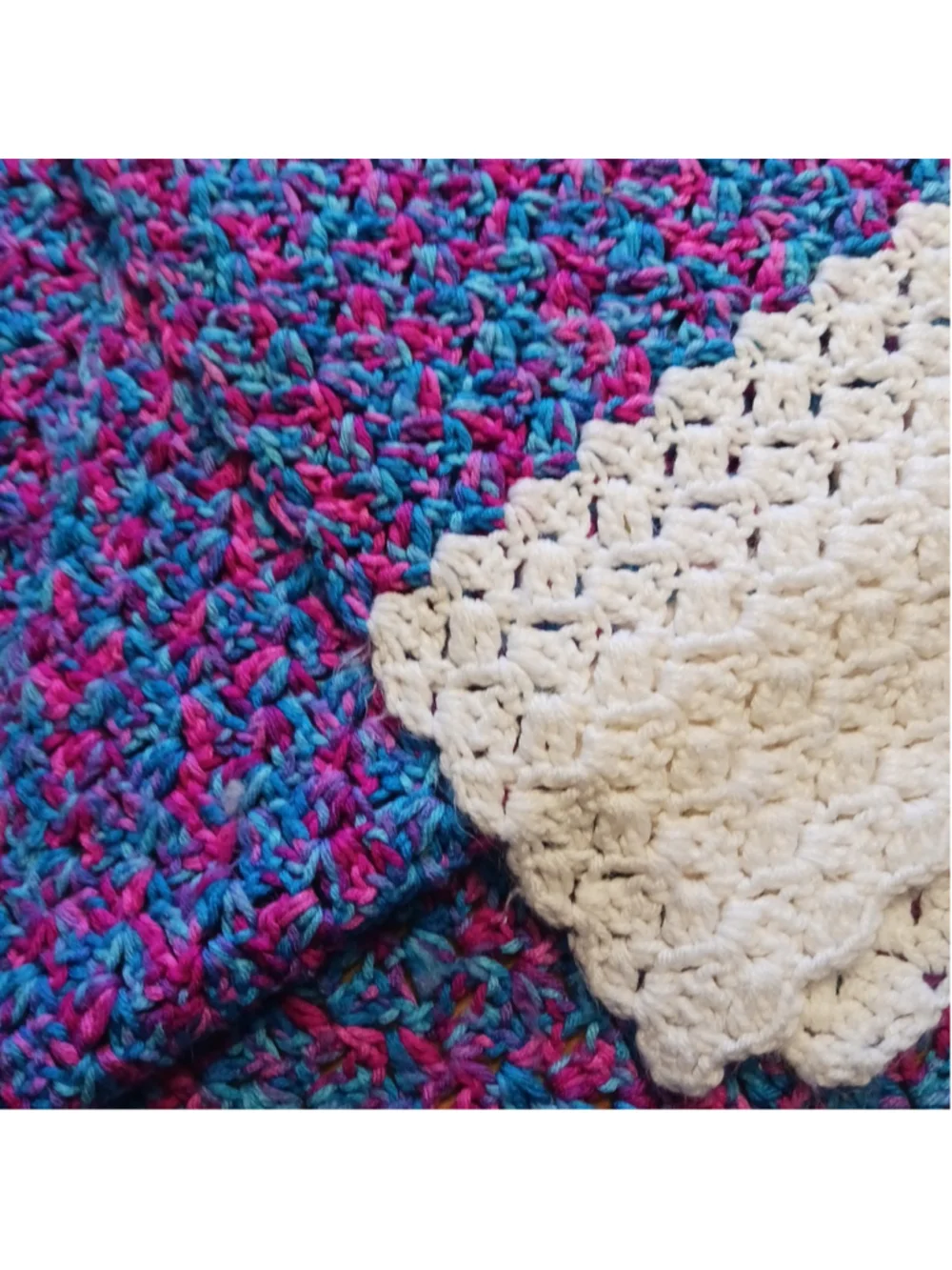Vintage Hand Knit Granny Afghan Turquoise Pink Purple